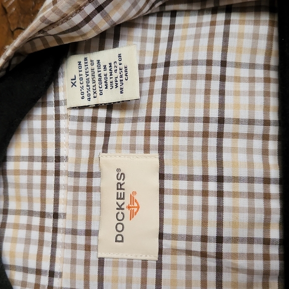Dockers, Brown, tan, gold plaid men's button down shirt. Sz XL - Picture 3 of 6